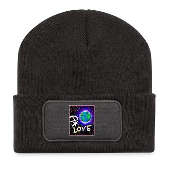 Kosmische Liebe und Pax Christi Neon-Print - Recycelte Patch Beanie - Dunkelgrau - Vorne