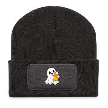 Kuscheliger Geist mit Candy Corn - Recycelte Patch Beanie - Dunkelgrau - Vorne