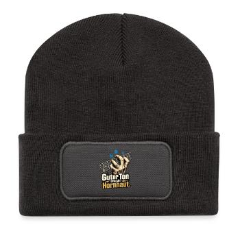 Gitarrist Gitarre spielen Hornhaut Spruch - Recycelte Patch Beanie - Dunkelgrau - Vorne