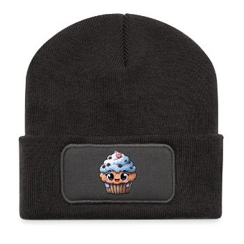Kawaii Cupcake Herzglück - Recycelte Patch Beanie - Dunkelgrau - Vorne