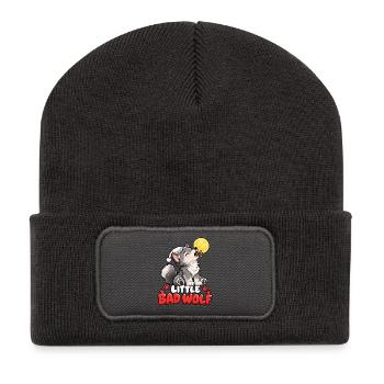 Mondschein Wolf mit Wintermütze - Recycelte Patch Beanie - Dunkelgrau - Vorne