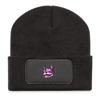 Boston Terrier Brille Humor - Recycelte Patch Beanie - Dunkelgrau - Vorne