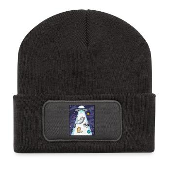 Katze UFO Entführung - Recycelte Patch Beanie - Dunkelgrau - Vorne