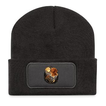 Spitz Hund Mondschein Bergwelt - Recycelte Patch Beanie - Dunkelgrau - Vorne