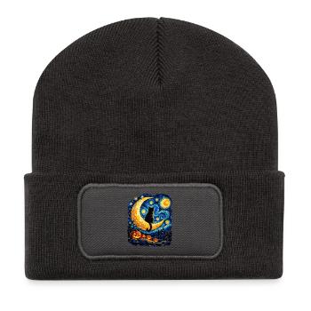 Mondkatze im Sternennacht-Labyrinth - Recycelte Patch Beanie - Dunkelgrau - Vorne