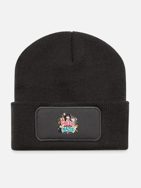 Miezis gegen Nazis – Katzenhalter gegen Rechts - Recycelte Patch Beanie - Dunkelgrau