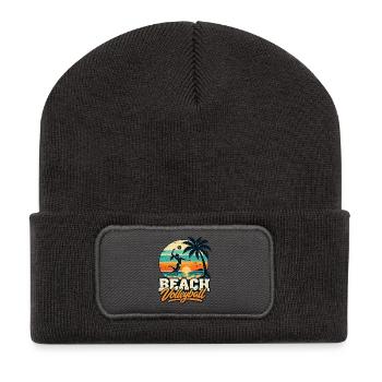 Beachvolleyball Sunset – Retro Beach Vibes - Recycelte Patch Beanie - Dunkelgrau - Vorne