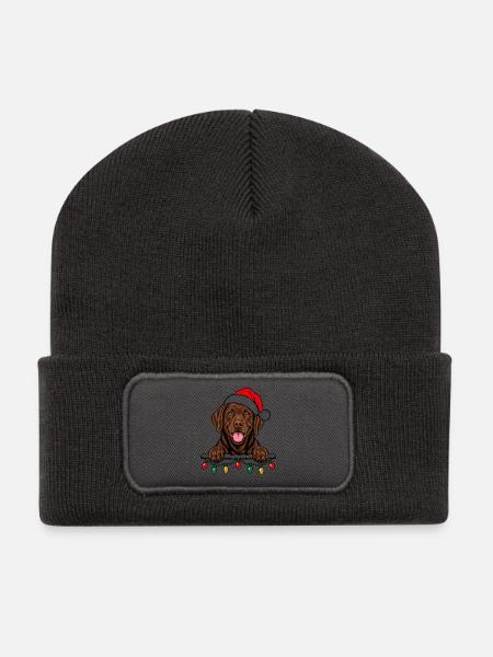 Weihnachten Brauner Labrador - Recycelte Patch Beanie - Dunkelgrau