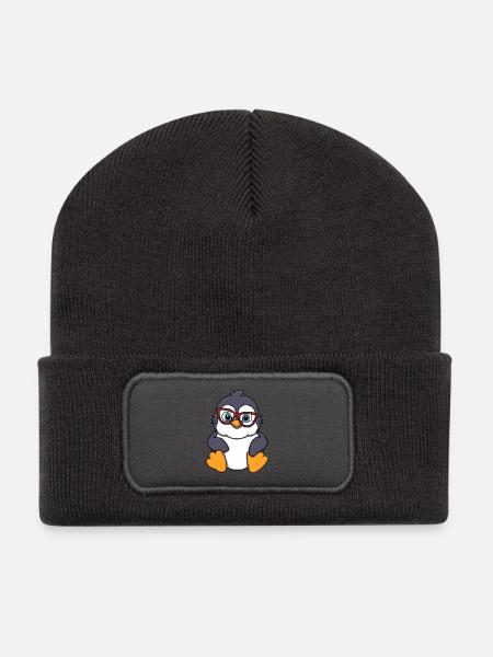 Schiefer Schatten-Pinguin - Recycelte Patch Beanie - Dunkelgrau