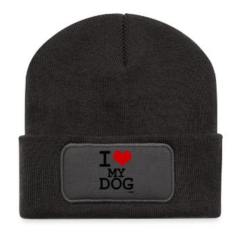 i love my dog - Recycled Patch Beanie - dark grey - Front