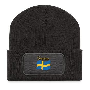 Die Flagge von Schweden Sverige - Recycelte Patch Beanie - Dunkelgrau - Vorne