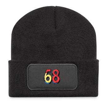 68 Zahl Comic - Recycelte Patch Beanie - Dunkelgrau - Vorne