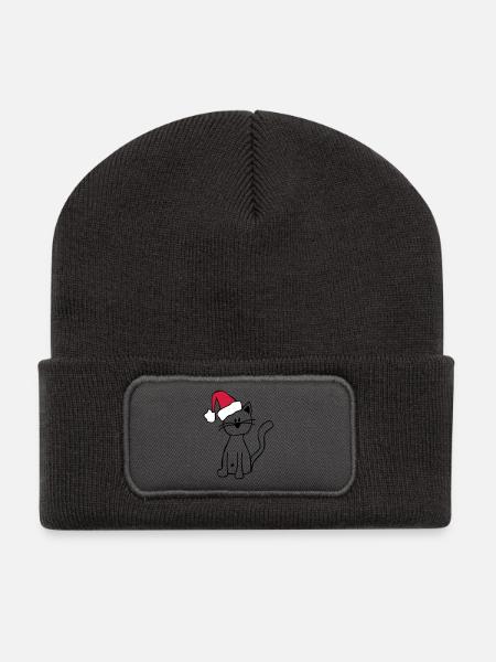 Weihnachtskatze Meowy Christmas - Recycelte Patch Beanie - Dunkelgrau