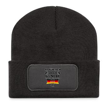Geschenk Genial komme aus Ulm - Recycelte Patch Beanie - Dunkelgrau - Vorne