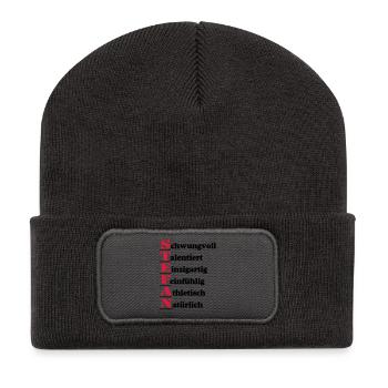 Stefan , Vorname,Namensschild,Name,Fun Shirt (25) - Recycelte Patch Beanie - Dunkelgrau - Vorne