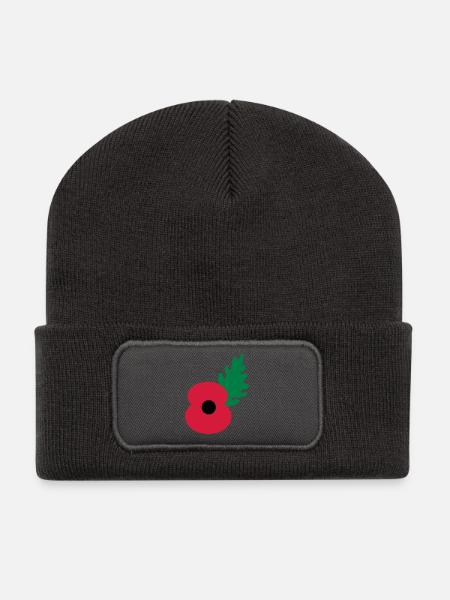 poppy flower by_patjila - Recycled Patch Beanie - dark grey