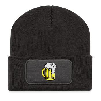 beer__f3 - Recycelte Patch Beanie - Dunkelgrau - Vorne