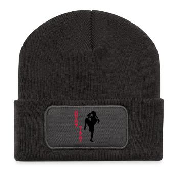 Muay Thai - Recycelte Patch Beanie - Dunkelgrau - Vorne