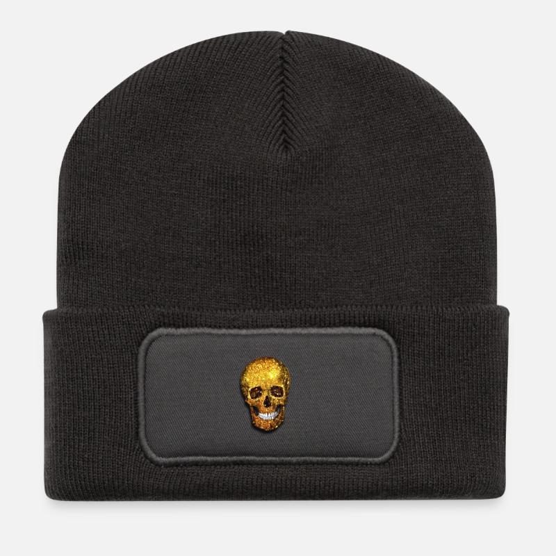 Gold Skull - Recycelte Patch Beanie - Dunkelgrau