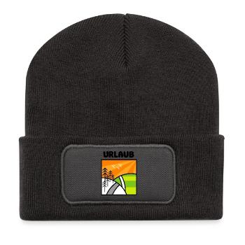 urlaub natur nature landschaft berge minimal icon - Recycelte Patch Beanie - Dunkelgrau - Vorne