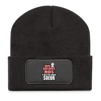 dans quelques mois je vais être grande-soeur - Beanie recyclé à patch - charbon - Devant