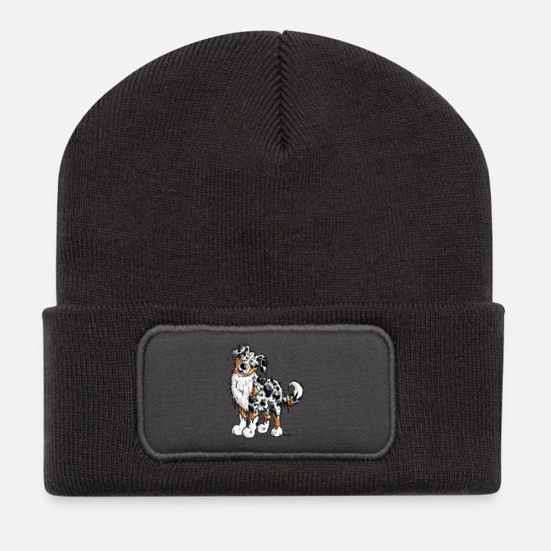 Witziger Australian Shepherd - Recycelte Patch Beanie - Dunkelgrau