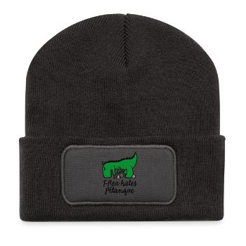 T-Rex hates pétanque dinosaure joueur de pétanque - Beanie recyclé à patch - charbon - Devant