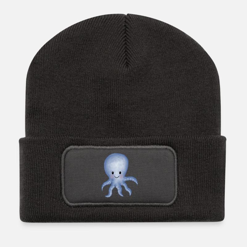Krake Tintenfisch - Recycelte Patch Beanie - Dunkelgrau