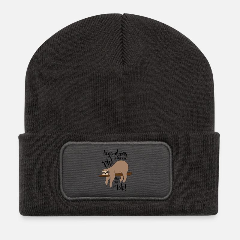 Faultier Irgendwas ist hier faul - Recycelte Patch Beanie - Dunkelgrau
