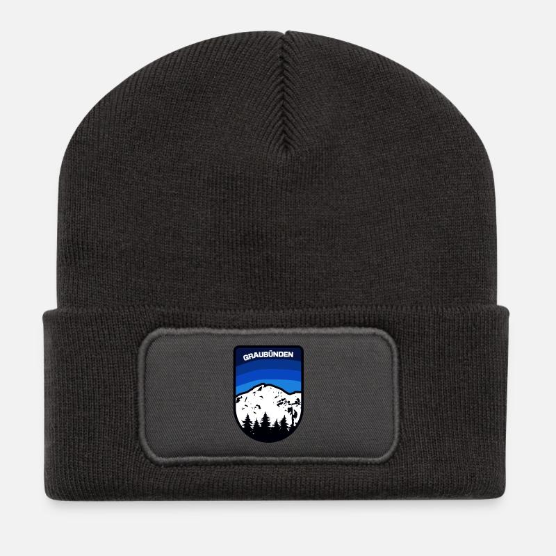 Graubünden Berglandschaft Emblem - Recycelte Patch Beanie - Dunkelgrau