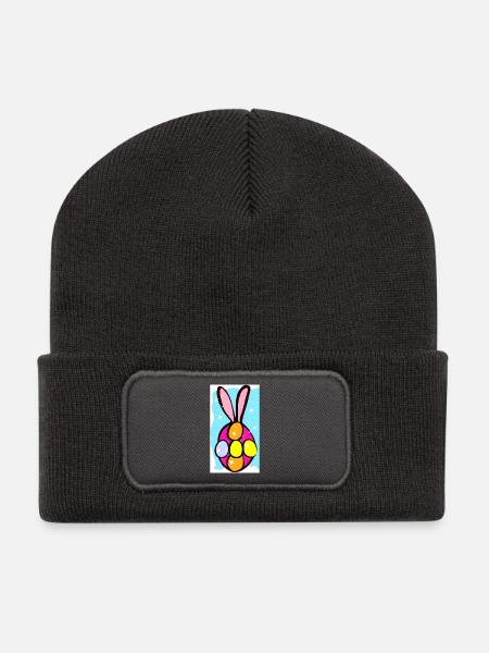 Bunte Osterhasen-Eier Illustration - Recycelte Patch Beanie - Dunkelgrau