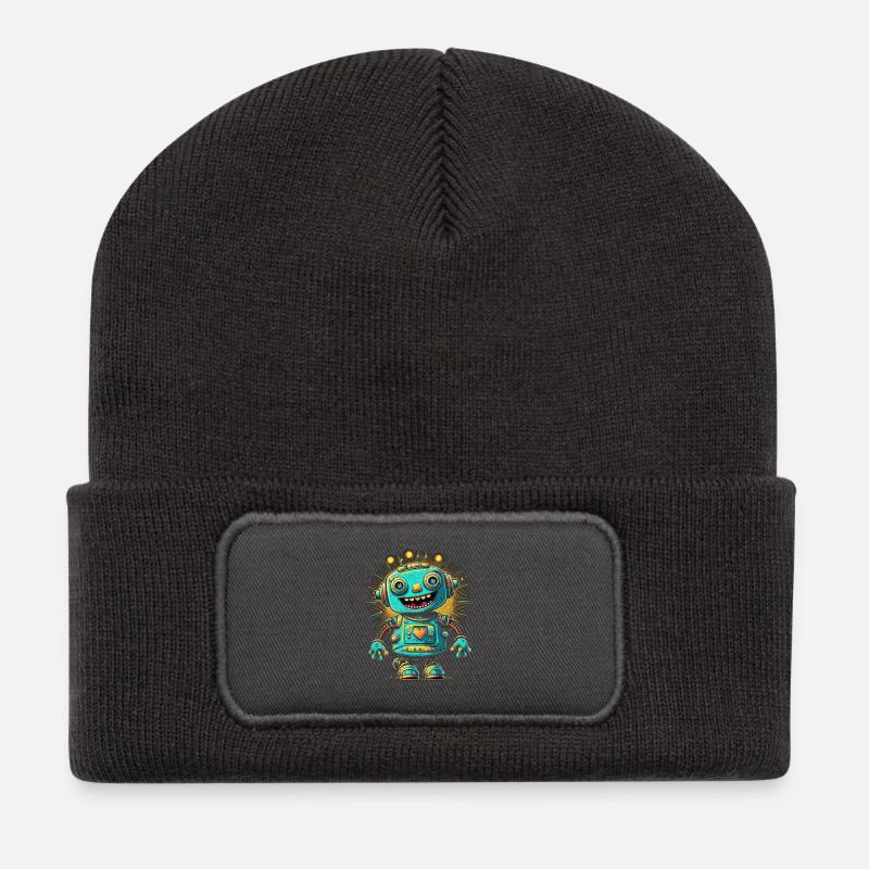 Kawaii Heart Bot Neon Burst - Beanie recyclé à patch - charbon