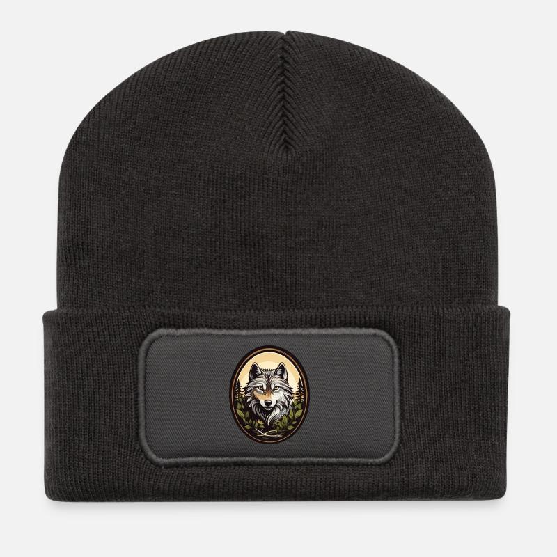 Loup habitant de la forêt - Beanie recyclé à patch - charbon