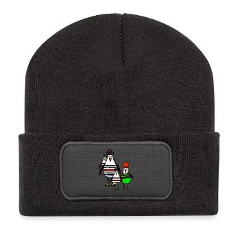 Streifige Pinguine im Winter - Recycelte Patch Beanie - Dunkelgrau - Vorne