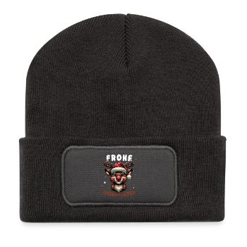 Frohe Weihnachten Rudolf das Rentier Design - Recycelte Patch Beanie - Dunkelgrau - Vorne