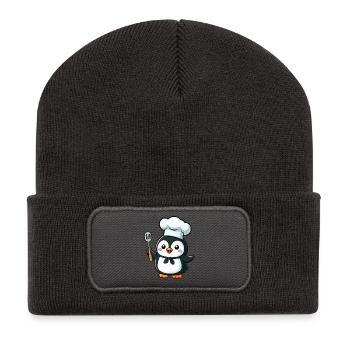 Mignon pingouin Chef bande dessinée conception de bande dessinée - Beanie recyclé à patch - charbon - Devant