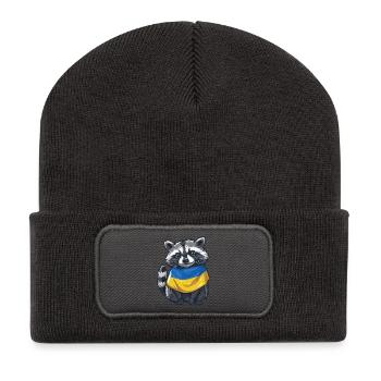 Raton laveur mignon avec bandana ukrainien - Beanie recyclé à patch - charbon - Devant