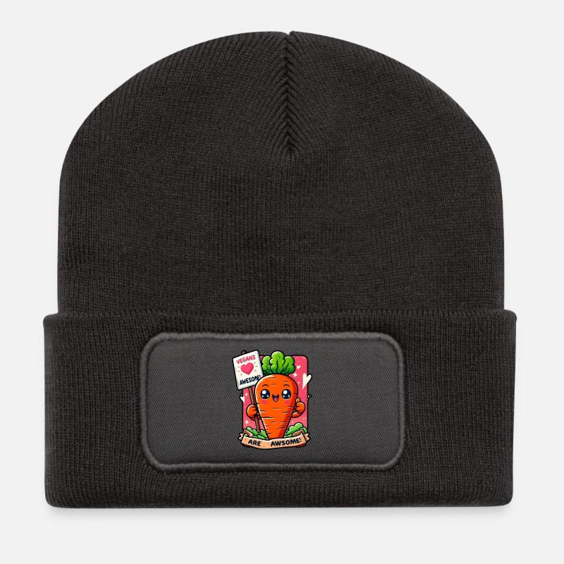 Carotte Végétalienne - Beanie recyclé à patch - charbon
