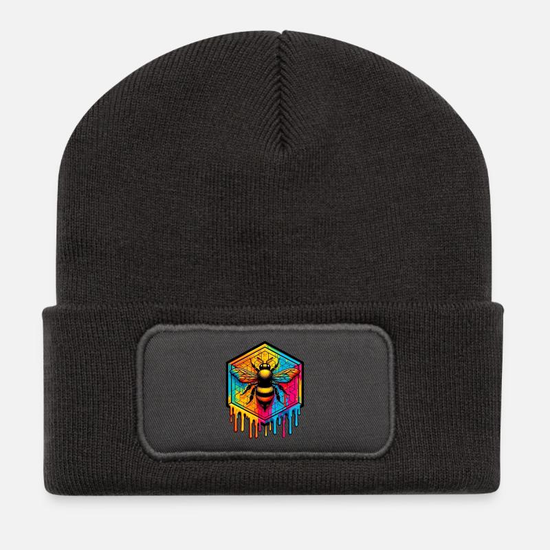 Biene - Recycelte Patch Beanie - Dunkelgrau
