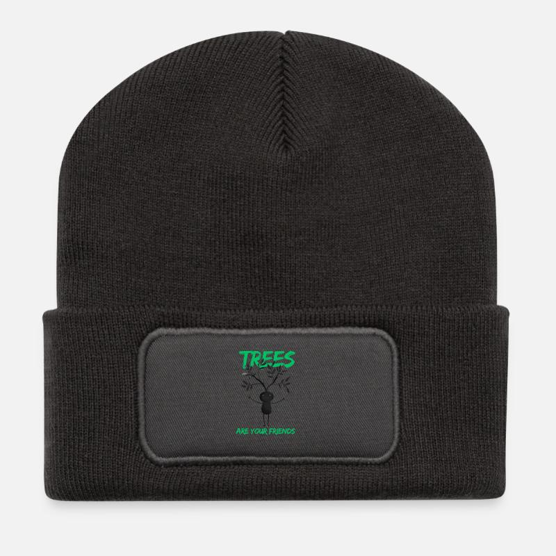 Witziges Baumfreund Motiv - Recycelte Patch Beanie - Dunkelgrau