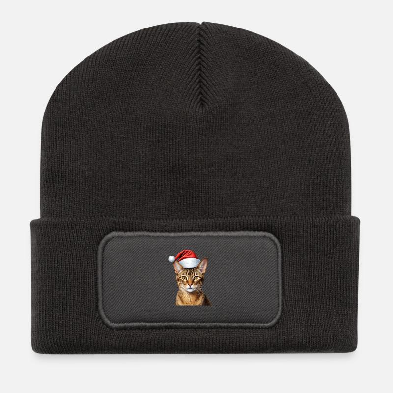 Weihnachten Abessinier Katze - Recycelte Patch Beanie - Dunkelgrau