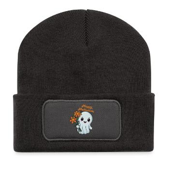 Happy Halloween Gespenst - Spooky Ghost - Recycelte Patch Beanie - Dunkelgrau - Vorne