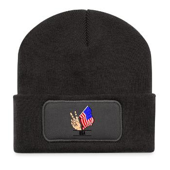 Flag USA peace sign text USA - Recycled Patch Beanie - dark grey - Front