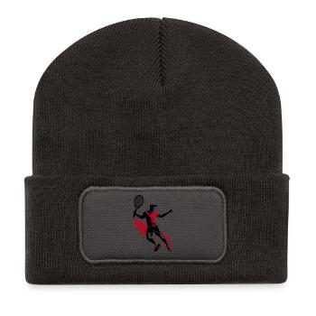 Silhouette de joueur de tennis de tennis, rouge-noir - Beanie recyclé à patch - charbon - Devant