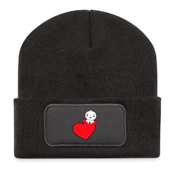 Duck Sitting On Big Heart Valentine's Day Love Sweet - Recycled Patch Beanie - dark grey - Front