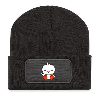 Duck sits friendly happy greeting waving - Recycled Patch Beanie - dark grey - Front