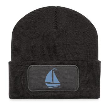 Silhouette de voilier minimaliste Mer du Nord - Beanie recyclé à patch - charbon - Devant