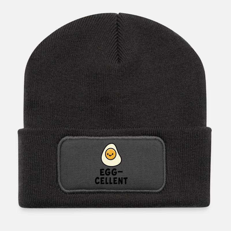 Niedliche Sonnenseite Ei Illustration - Recycelte Patch Beanie - Dunkelgrau