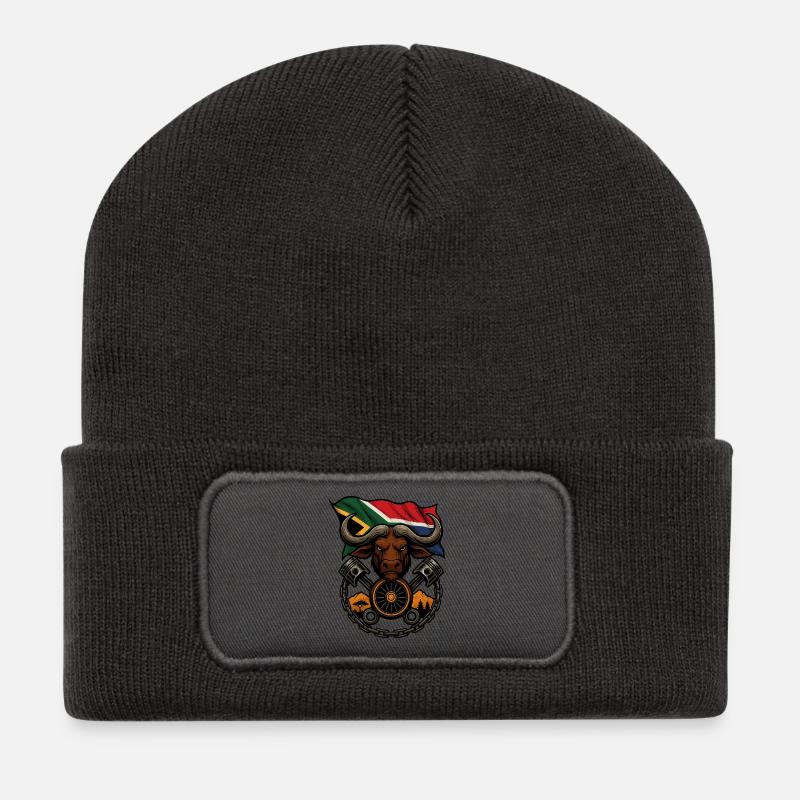 Buffalo Rider – Wilder Biker-Geist - Recycelte Patch Beanie - Dunkelgrau