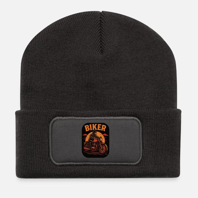 Biker stilvolle Motorradfahrer Illustration - Recycelte Patch Beanie - Dunkelgrau